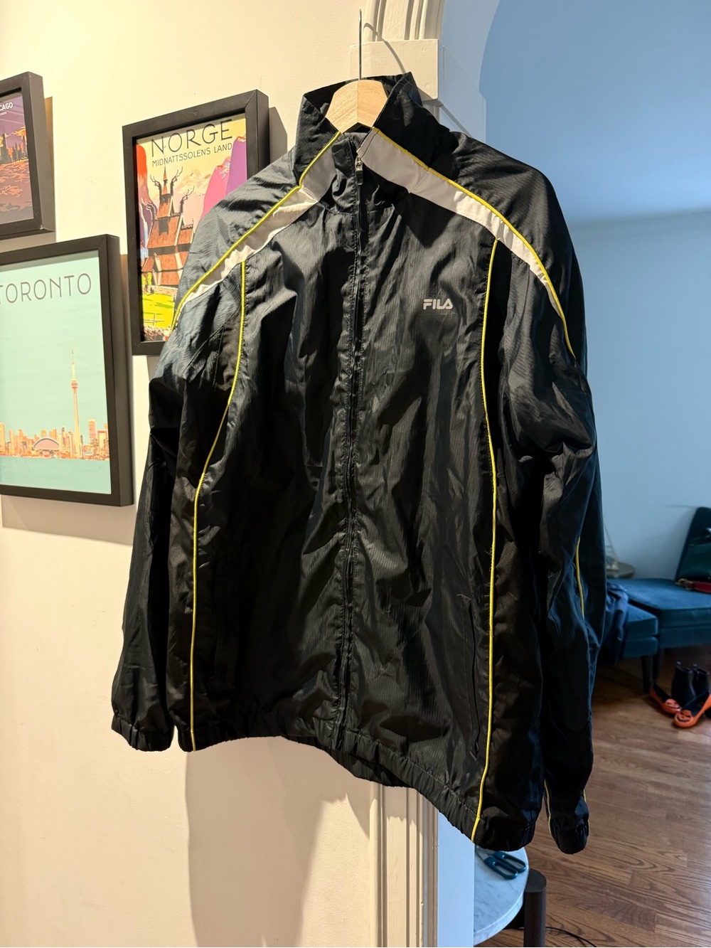 Vintage FILA Men's Full-Zip Track Jacket Windbreaker - Black/White/Yellow